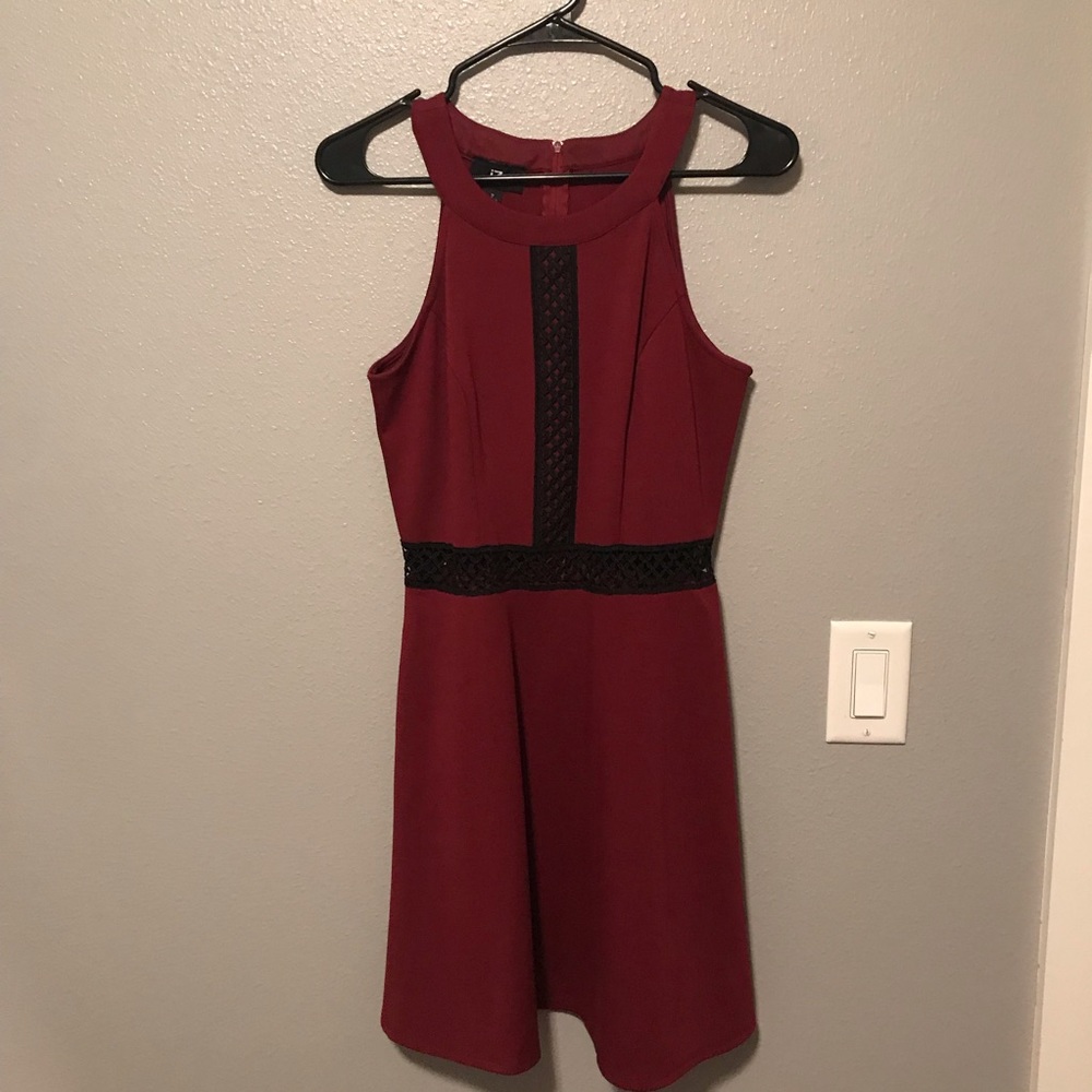 Maroon tank top dress with lace criss-cross